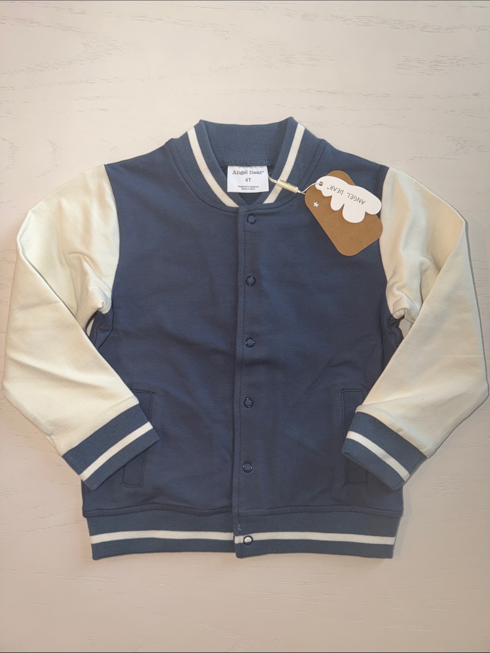 Angel Dear Navy and Cream Kids' Varsity-Style Jacket Sweatshirt 4T 5